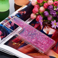 Луксозен силиконов гръб ТПУ FASHION с течност и розов брокат за Samsung Galaxy S20 G980 прозрачен